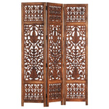 NNEVL Hand Carved 3-Panel Room Divider Brown 120x165 cm Solid Mango Wood