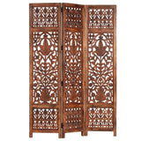 NNEVL Hand Carved 3-Panel Room Divider Brown 120x165 cm Solid Mango Wood