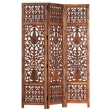 NNEVL Hand Carved 3-Panel Room Divider Brown 120x165 cm Solid Mango Wood
