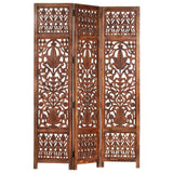 NNEVL Hand Carved 3-Panel Room Divider Brown 120x165 cm Solid Mango Wood