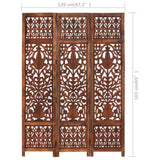 NNEVL Hand Carved 3-Panel Room Divider Brown 120x165 cm Solid Mango Wood