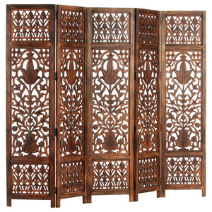 NNEVL Hand Carved 5-Panel Room Divider Brown 200x165 cm Solid Mango Wood