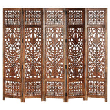 NNEVL Hand Carved 5-Panel Room Divider Brown 200x165 cm Solid Mango Wood