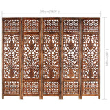 NNEVL Hand Carved 5-Panel Room Divider Brown 200x165 cm Solid Mango Wood