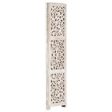 NNEVL Hand carved 3-Panel Room Divider White 120x165 cm Solid Mango Wood