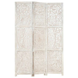 NNEVL Hand carved 3-Panel Room Divider White 120x165 cm Solid Mango Wood
