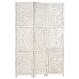 NNEVL Hand carved 3-Panel Room Divider White 120x165 cm Solid Mango Wood