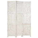 NNEVL Hand carved 3-Panel Room Divider White 120x165 cm Solid Mango Wood