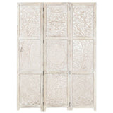 NNEVL Hand carved 3-Panel Room Divider White 120x165 cm Solid Mango Wood