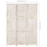 NNEVL Hand carved 3-Panel Room Divider White 120x165 cm Solid Mango Wood