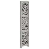 NNEVL Hand carved 3-Panel Room Divider Grey 120x165 cm Solid Mango Wood