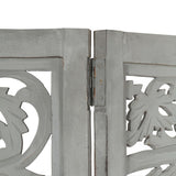 NNEVL Hand carved 3-Panel Room Divider Grey 120x165 cm Solid Mango Wood
