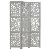 NNEVL Hand carved 3-Panel Room Divider Grey 120x165 cm Solid Mango Wood
