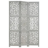 NNEVL Hand carved 3-Panel Room Divider Grey 120x165 cm Solid Mango Wood