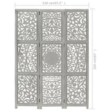 NNEVL Hand carved 3-Panel Room Divider Grey 120x165 cm Solid Mango Wood
