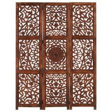 NNEVL Hand carved 3-Panel Room Divider Brown 120x165 cm Solid Mango Wood