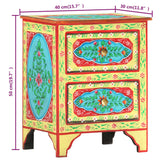 NNEVL Hand Painted Bedside Cabinet 40x30x50 cm Solid Mango Wood