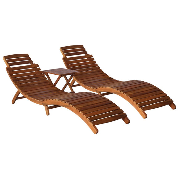 NNEVL 3 Piece Sunlounger with Tea Table Solid Wood Acacia