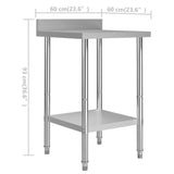 NNEVL Kitchen Work Table with Backsplash 60x60x93 cm Stainless Steel