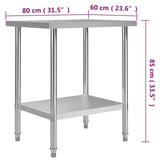 NNEVL Kitchen Work Table 80x60x85 cm Stainless Steel