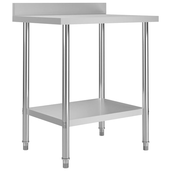 NNEVL Kitchen Work Table with Backsplash 80x60x93 cm Stainless Steel