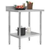 NNEVL Kitchen Work Table with Backsplash 80x60x93 cm Stainless Steel