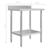 NNEVL Kitchen Work Table with Backsplash 80x60x93 cm Stainless Steel