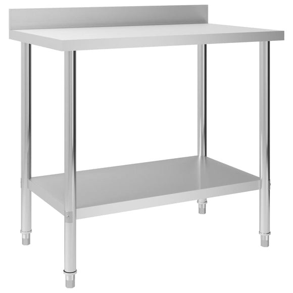 NNEVL Kitchen Work Table with Backsplash 100x60x93 cm Stainless Steel