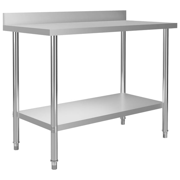 NNEVL Kitchen Work Table with Backsplash 120x60x93 cm Stainless Steel