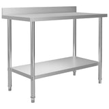 NNEVL Kitchen Work Table with Backsplash 120x60x93 cm Stainless Steel