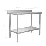 NNEVL Kitchen Work Table with Backsplash 120x60x93 cm Stainless Steel