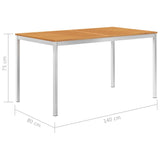 NNEVL Garden Dining Table 140x80x75 cm Solid Acacia Wood and Stainless Steel