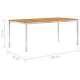 NNEVL Garden Dining Table 180x90x75 cm Solid Acacia Wood and Stainless Steel