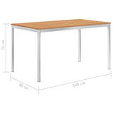 NNEVL Garden Dining Table 140x80x75 cm Solid Teak Wood and Stainless Steel