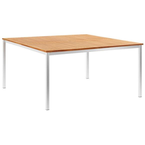 NNEVL Garden Dining Table 150x150x75 cm Solid Teak Wood and Stainless Steel