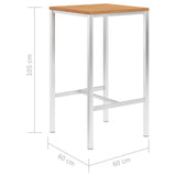 NNEVL Bar Table 60x60x105 cm Solid Teak Wood and Stainless Steel
