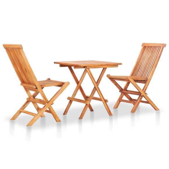 NNEVL 3 Piece Folding Bistro Set Solid Teak Wood