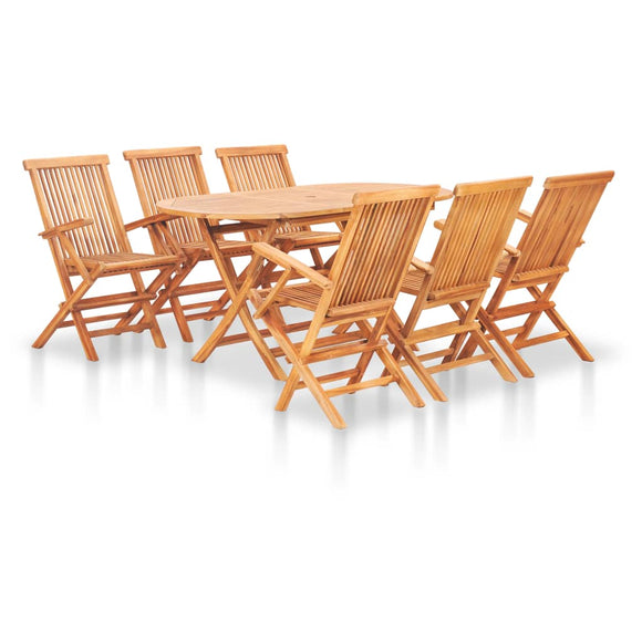 NNEVL 7 Piece Folding Outdoor Dining Set Solid Teak Wood