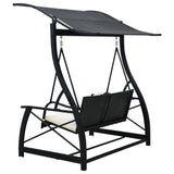 NNEVL 3-Seater  Garden Swing Bench with Canopy Poly Rattan Black