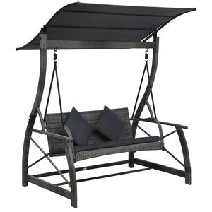 NNEVL 3-seater Garden Swing Bench with Canopy Poly Rattan Grey