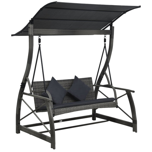 NNEVL 3-seater Garden Swing Bench with Canopy Poly Rattan Grey