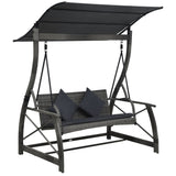 NNEVL 3-seater Garden Swing Bench with Canopy Poly Rattan Grey