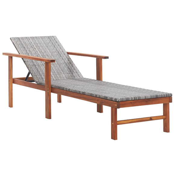 NNEVL Sun Lounger Poly Rattan and Solid Acacia Wood Grey
