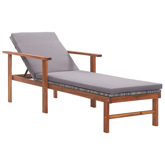 NNEVL Sun Lounger with Cushion Poly Rattan and Solid Acacia Wood Grey