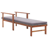 NNEVL Sun Lounger with Cushion Poly Rattan and Solid Acacia Wood Grey