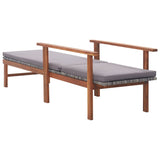 NNEVL Sun Lounger with Cushion Poly Rattan and Solid Acacia Wood Grey