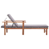 NNEVL Sun Lounger with Cushion Poly Rattan and Solid Acacia Wood Grey