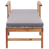 NNEVL Sun Lounger with Cushion Poly Rattan and Solid Acacia Wood Grey