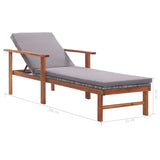 NNEVL Sun Lounger with Cushion Poly Rattan and Solid Acacia Wood Grey