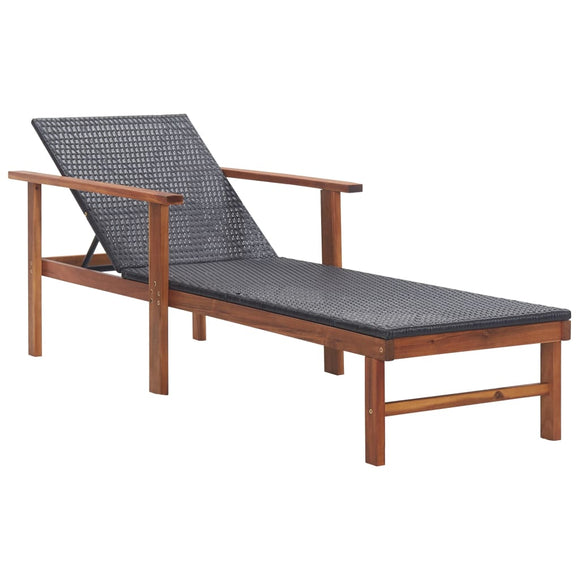 NNEVL Sun Lounger Poly Rattan and Solid Acacia Wood Black